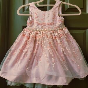 Pink Floral Embellished Kids Dress